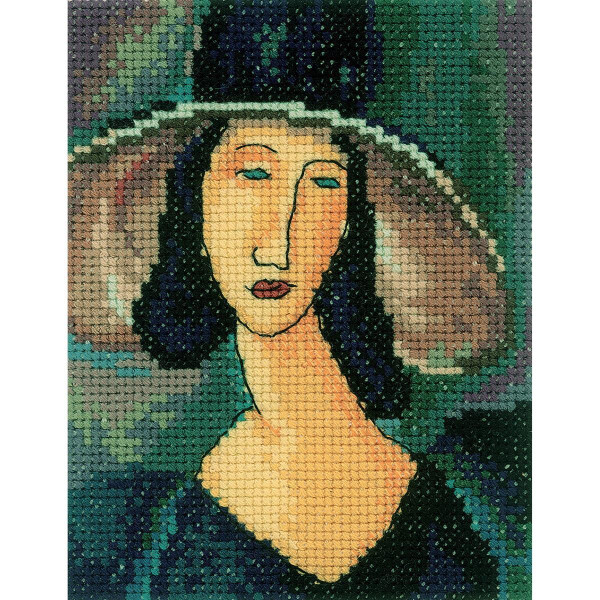 rto Ensemble point de croix "Portrait de la femme au chapeau" eh336, motif numéroté, 10x13 cm