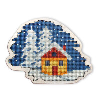 RTO Набор для вышивания крестом на деревянной дощечке "Дом в ночи" EHW026, предварительно нарисованный дизайн вышивки, 10,5x7,9 см