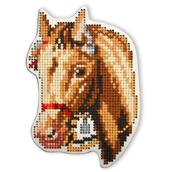 RTO Набор для вышивания крестом на деревянной дощечке "Голова лошади" EHW035, дизайн вышивки предварительно нарисован, 7,3x10,3 см