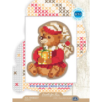 RTO Набор для вышивания крестом на деревянной дощечке "Медведь" EHW037, дизайн вышивки предварительно нарисован, 6,4x7,8 см