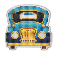 RTO Набор для вышивания крестом на деревянной дощечке "Автомобиль синий" EHW045, Дизайн вышивки предварительно нарисованный, 8,8x8,5 см