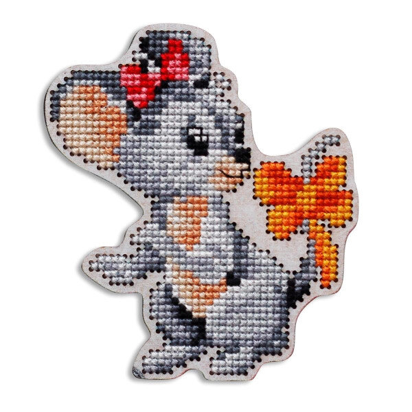 RTO stamped Cross Stitch Kit plywood board "Little mouse" EHW048, 7.7x8.7 cm, DIY