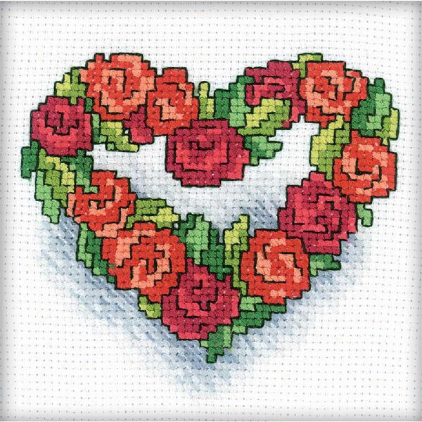 RTO Juego de punto de cruz "Corazón de rosas" h121, patrón de conteo, 10x10 cm