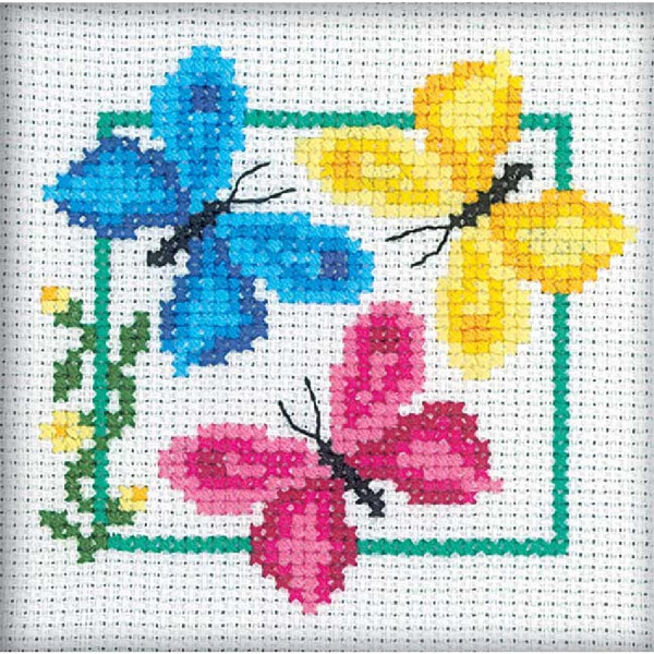 RTO counted Cross Stitch Kit "Three butterflies" H138, 9x9 cm, DIY