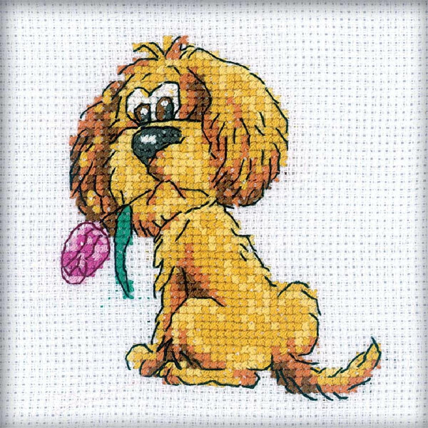 RTO counted Cross Stitch Kit "Doggy with flower" H202, 10x10 cm, DIY
