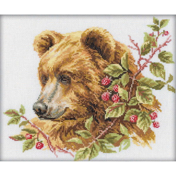 RTO counted Cross Stitch Kit "Bear And Raspberry" M110, 30x25 cm, DIY