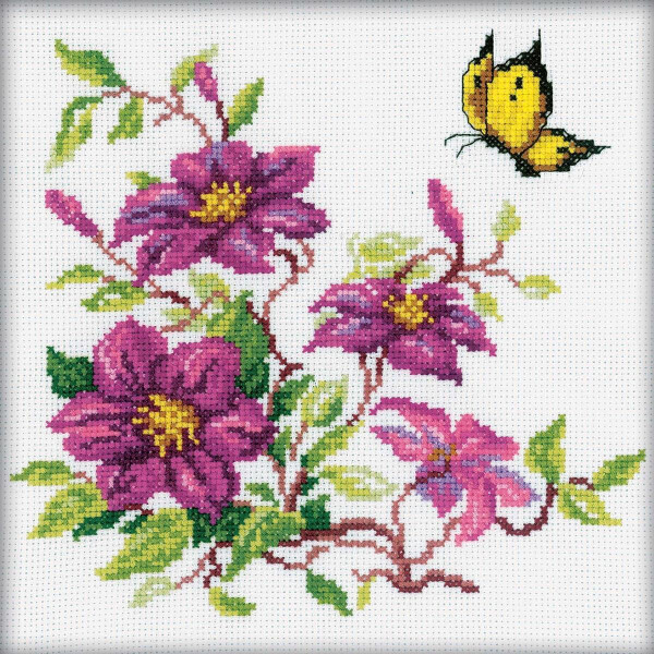 RTO counted Cross Stitch Kit "Clematis" M145, 20x20 cm, DIY
