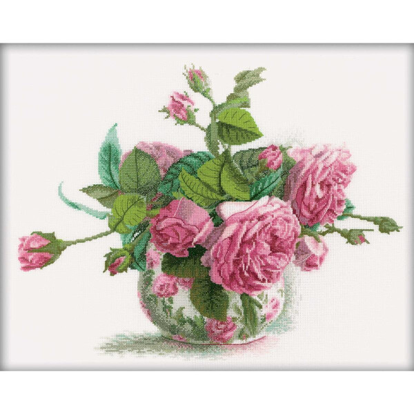 ensemble point de croix rto "Roses romantiques" m202, motif numéroté, 38x30 cm