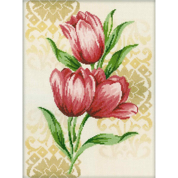 RTO Set punto croce "Tulipani ornamentali" m258, motivo di conteggio, 27x36 cm