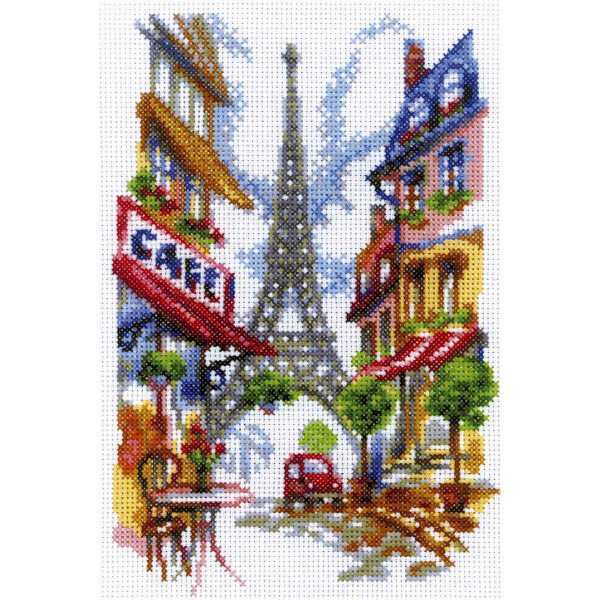RTO Set punto croce "Angolo tranquillo di Parigi" m292, motivo a contare, 15x23 cm