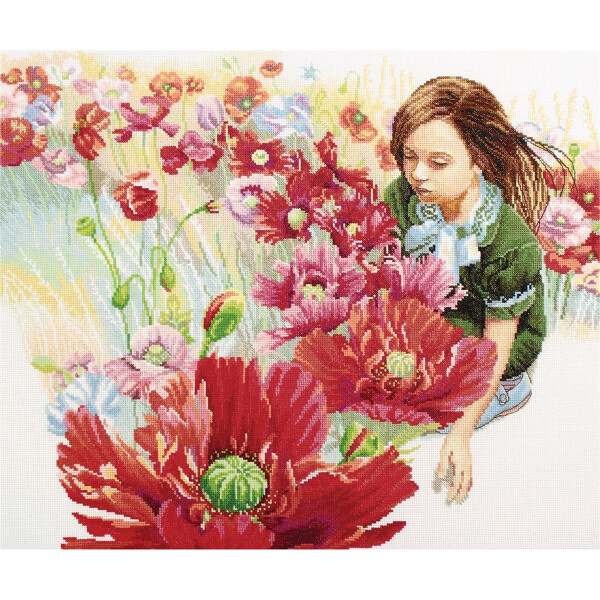 RTO Juego de punto de cruz "Campo de amapolas en flor" m345, dibujo para contar, 51x42 cm