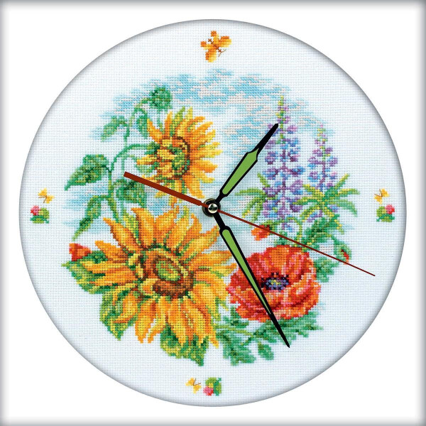 RTO counted Cross Stitch Kit clock "Flower Clock" M40007, 30x30 cm, DIY