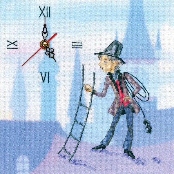 RTO counted Cross Stitch Kit clock "Shepherd girl and chimney-sweeper" M40016, 26x26 cm, DIY
