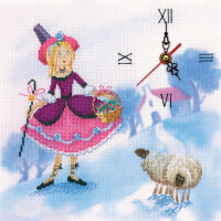 RTO counted Cross Stitch Kit clock "Shepherd girl and chimney-sweeper" M40017, 26x26 cm, DIY