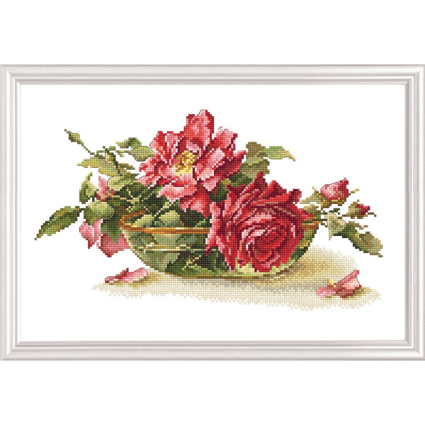 RTO counted Cross Stitch Kit "Roses in tea bowl" M525, 27x17 cm, DIY