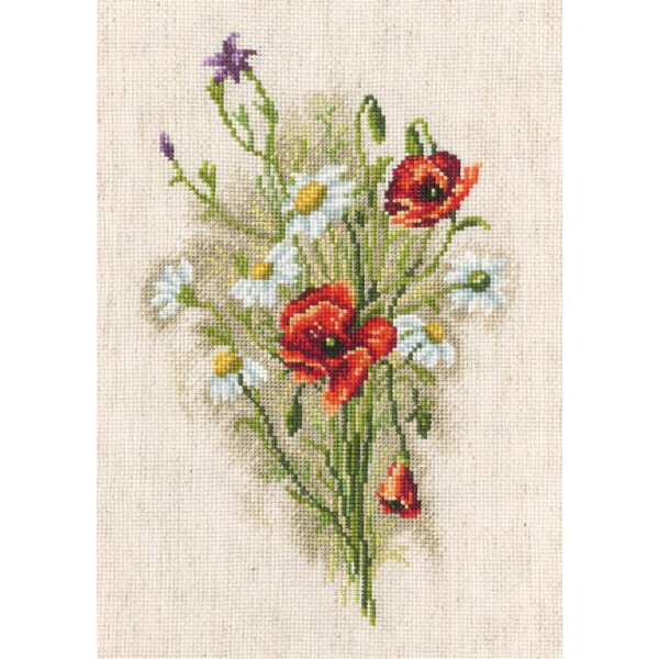 RTO counted Cross Stitch Kit "Bouquet with daisies" M526, 16x24 cm, DIY