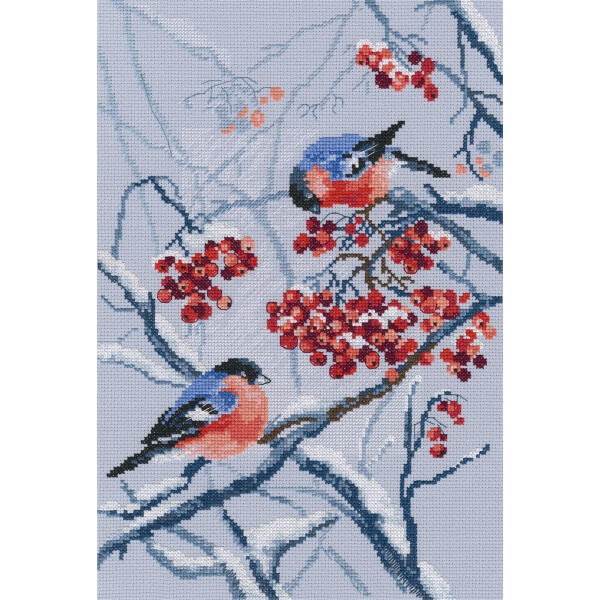 RTO counted Cross Stitch Kit "Bullfinches in Rowanberries" M578, 22x33 cm, DIY
