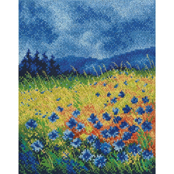 RTO counted Cross Stitch Kit "Skyblue cornflowers" M625, 18x22 cm, DIY