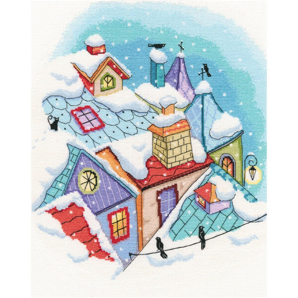 RTO counted Cross Stitch Kit "Winter on the roofs" M655, 27,5x33,5 cm, DIY