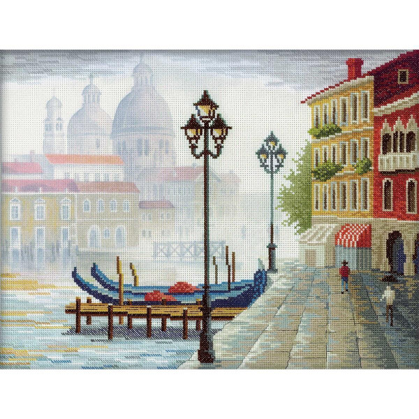 RTO counted Cross Stitch Kit "City On Water" M70007, with printed background 35x27 cm, DIY