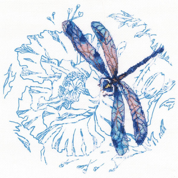 RTO counted Cross Stitch Kit "Dance of dragonflies" M70023, with printed background 21x21 cm, DIY