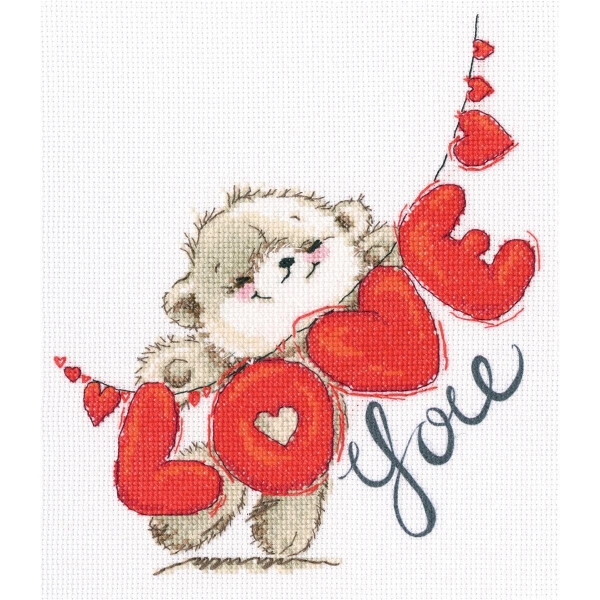 RTO counted Cross Stitch Kit "I love you" M70033, with printed background 24x27 cm, DIY