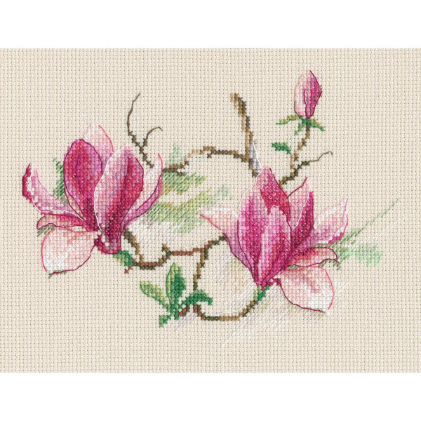 ensemble point de croix rto "Fleurs de magnolia" m730, motif numéroté, 18,5x13,5 cm
