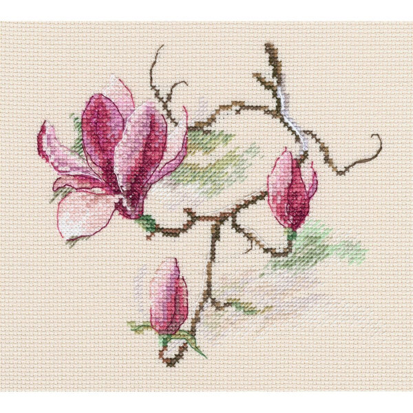 rto set point de croix "Fleurs de magnolia" m731, motif numéroté, 15,5x14,5 cm