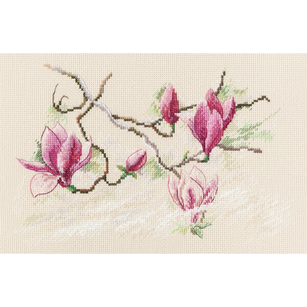 RTO Set punto croce "Fiori di magnolia" m732, motivo a contare, 25,5x16,5 cm