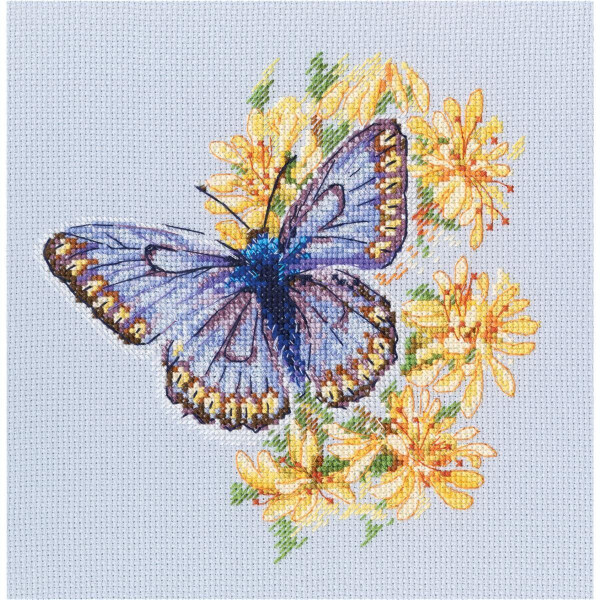 rto set de point de croix "Papillon sur la fleur" m750, modèle de paiement, 17,5x17,5 cm