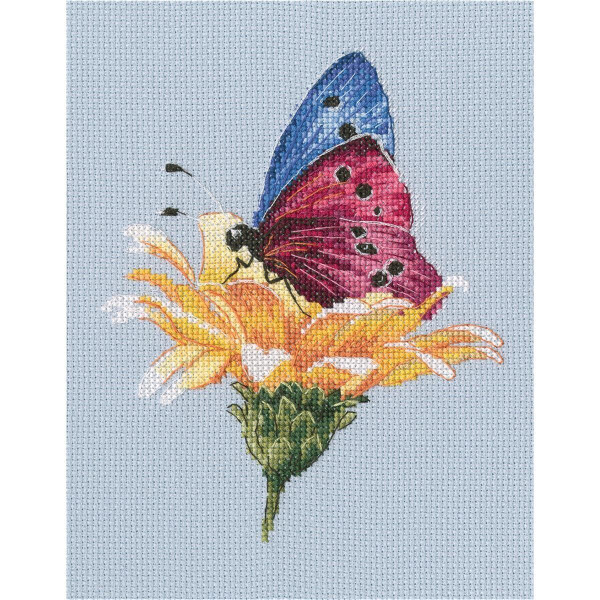 RTO counted Cross Stitch Kit "Butterfly on the flower" M751, 13.5x16.5 cm, DIY