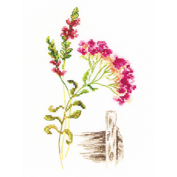 rto point de croix "herbes fleuries" m777, motif numéroté, 9,5x17 cm