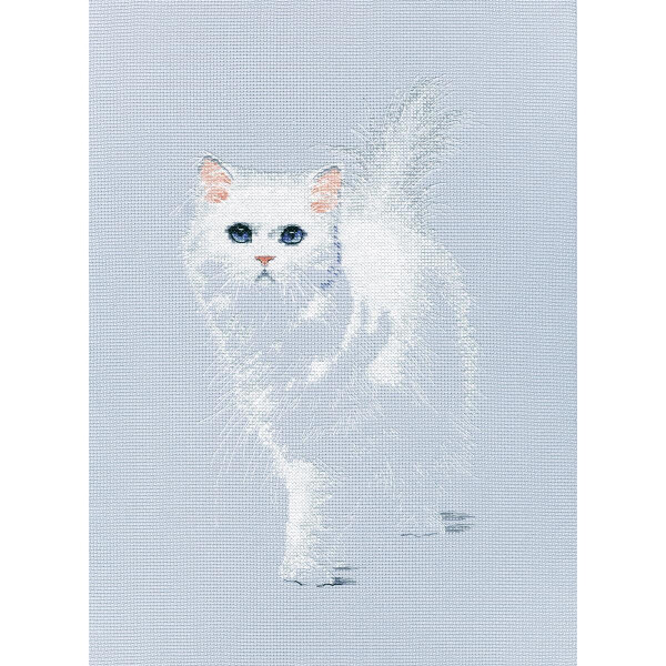 ensemble point de croix rto "White cat" m780, motif numéroté, 17,5x28 cm