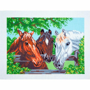 CdA Cross Stitch stamped Aida &quot;Three horses&quot;...