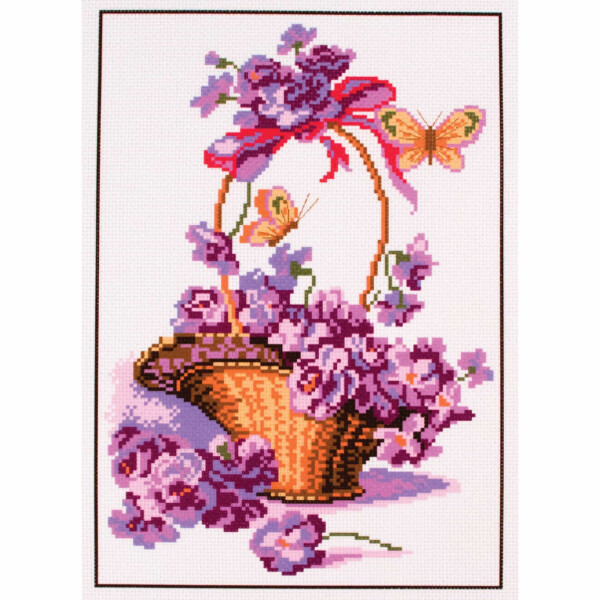 CdA Cross Stitch stamped Aida "Basket with flowers" PA0399, 20 x 28 cm, DIY
