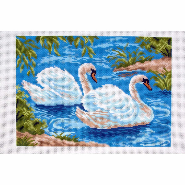 CdA Cross Stitch stamped Aida "Tundra swans" PA0559, 21 x 29cm, DIY