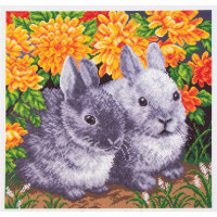 CdA Cross Stitch stamped Aida "Rabbits" PA1007, 34 x 34cm, DIY