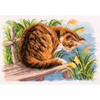 CdA Bedrucktes Aida für Kreuzstickerei "Katze mit Schmetterling" PA1688, 19 x 30 cm