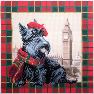 CdA Cross Stitch stamped Aida "Scottish terrier in...