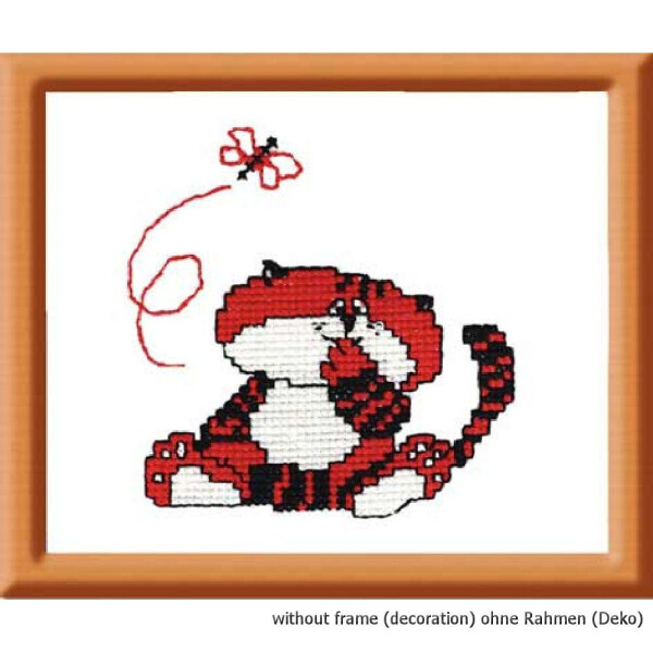 Oven counted cross stitch kit "Cat and fly", 9x9cm, DIY