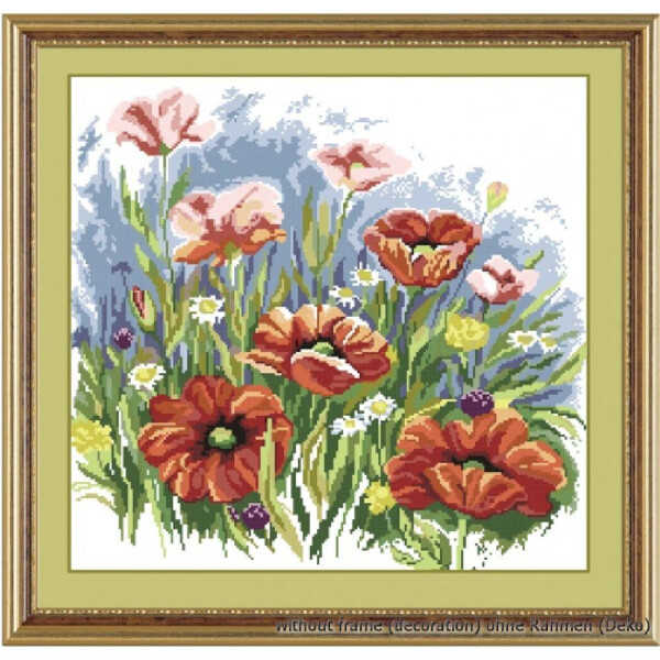 Oven counted cross stitch kit "Red poppies", 38x40cm, DIY