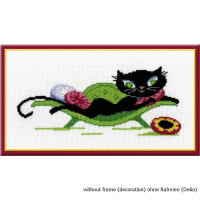 Oven counted cross stitch kit "Kitty on the couch", 26x14cm, DIY