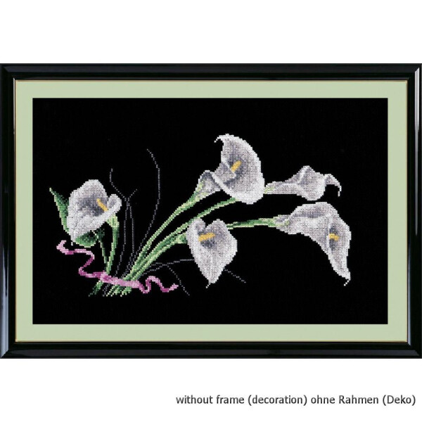Oven counted cross stitch kit "Calla lilies on black", 18x33cm, DIY