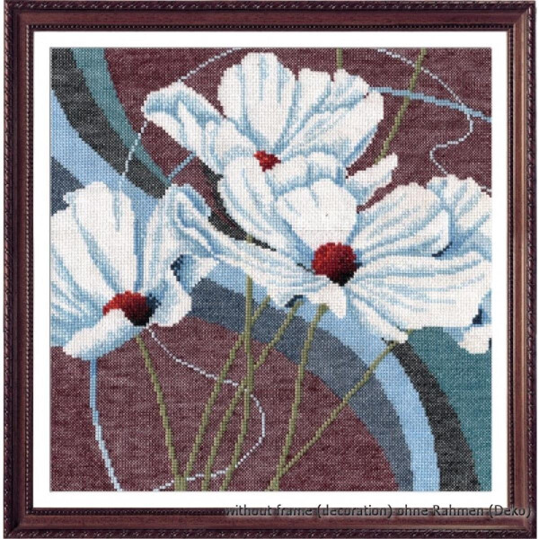 Oven counted cross stitch kit "White anemones", 27x27cm, DIY