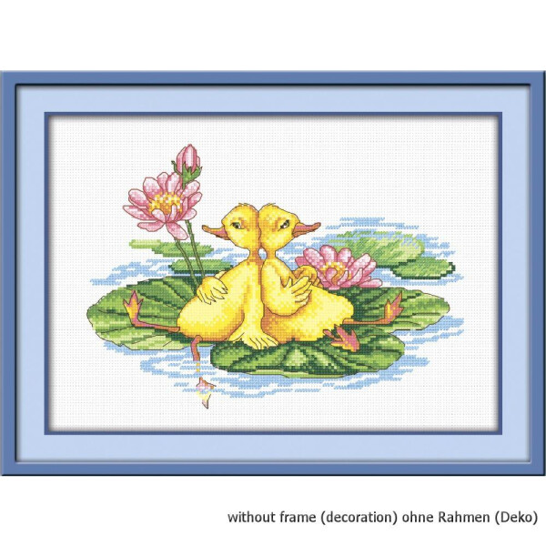 Oven counted cross stitch kit "Ducklings on the pond", 17x25cm, DIY