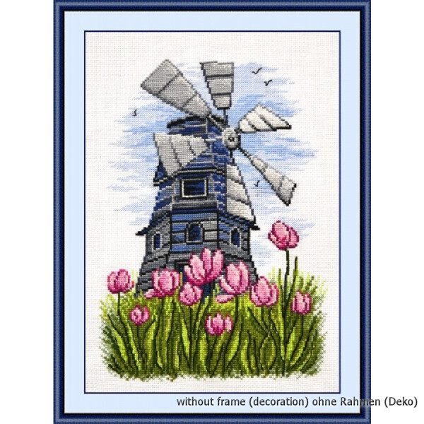 Oven counted cross stitch kit "Mill in the field", 29x21cm, DIY