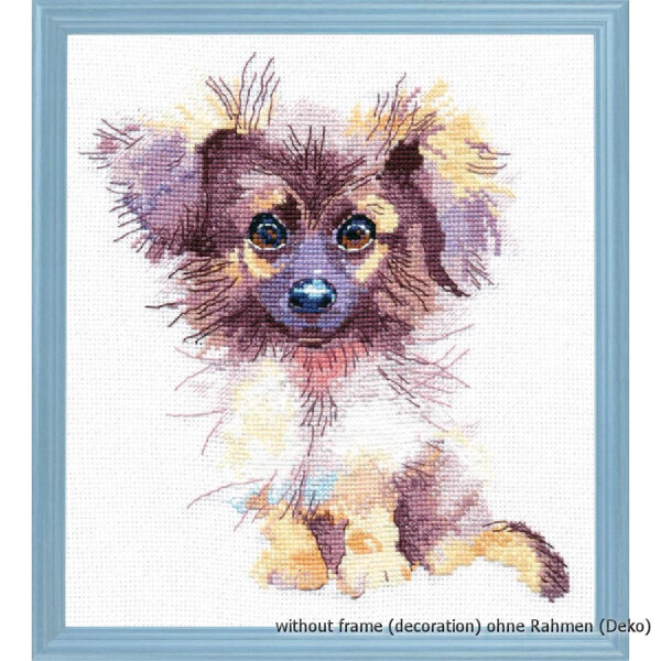 Oven counted cross stitch kit "A fluppy puppy", 16x17cm, DIY