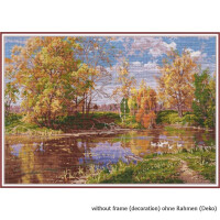 Oven counted cross stitch kit "Autumns pond", 33x26cm, DIY