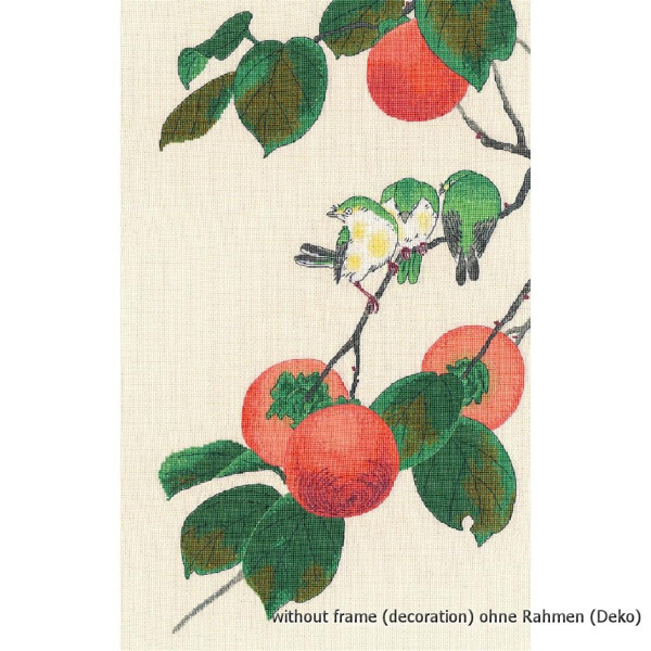 Oven counted cross stitch kit "The white-eyes and persimmon", 27x45cm, DIY