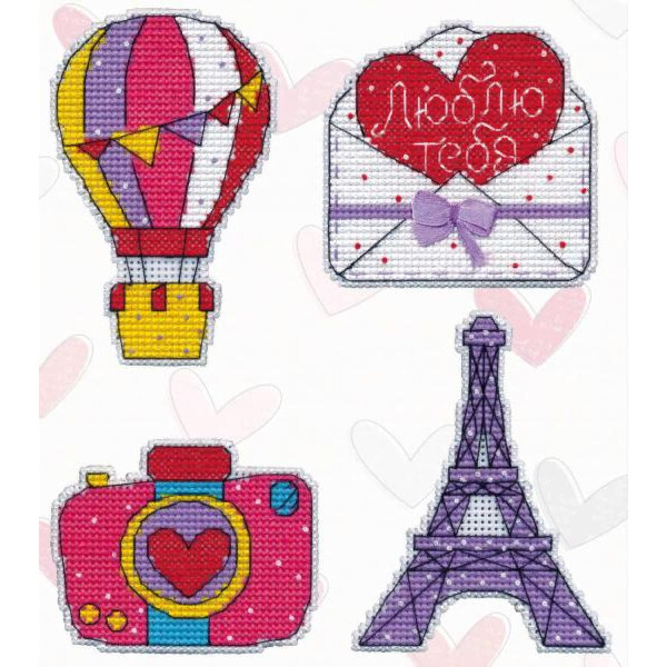 Набор для вышивания крестиком "Магниты. Путешествие в Париж", набор из 4 счетных схем, каждая 7х7см